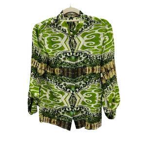 Alice + Olivia Womens Eloise Versailles Garden Print Silk Blouse Green Size XS